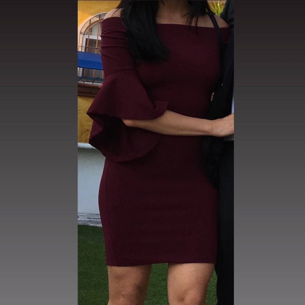 Mendocino Burgundy Red Bell Sleeve Dress